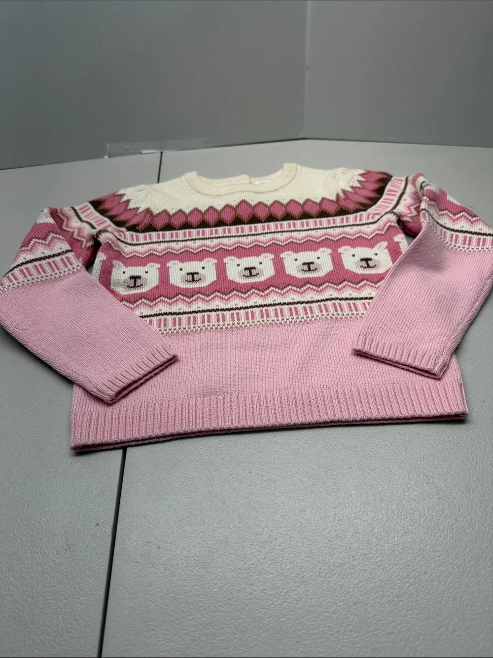 Gymboree Pink Cream Bear Fair Isle Sweater. NWOT